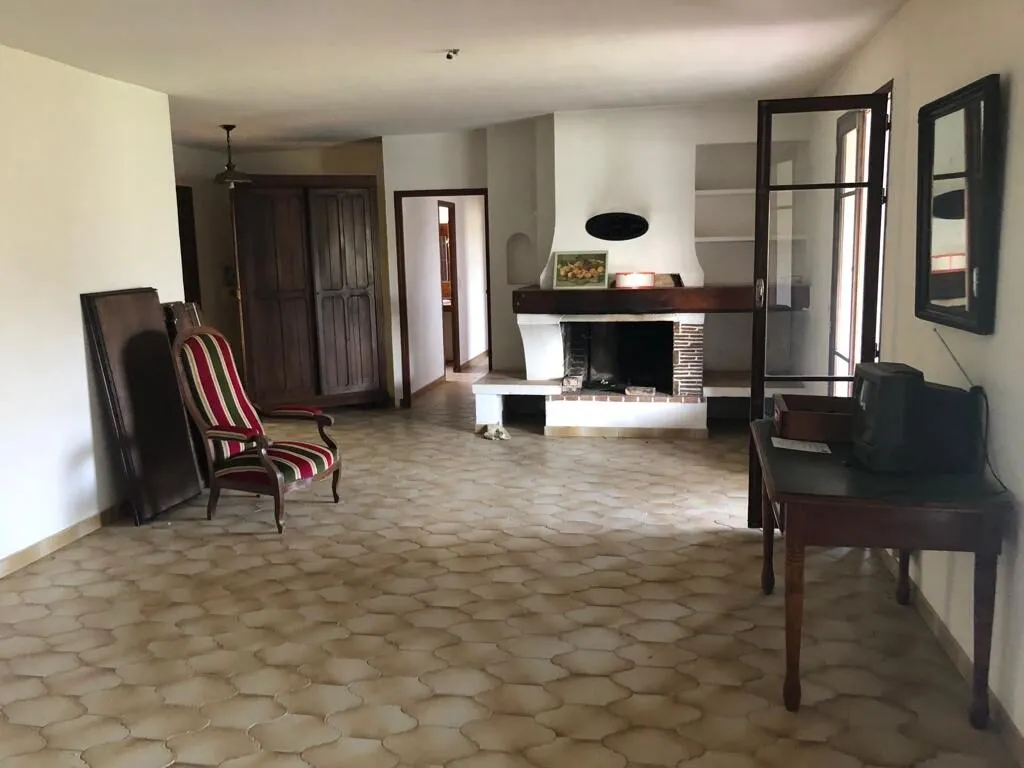 Séjour d’origine avec cheminée et carrelage ancien